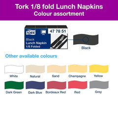 Tork 477851 Șervețele de prânz negre 1/8 pliate / Șervețele de hârtie prepliate din 2 straturi pentru gustări sau mâncăruri mici / Calitate avansată / 10 X 200 (2000) șervețele / 32,6 X 33 Cm (L X l)