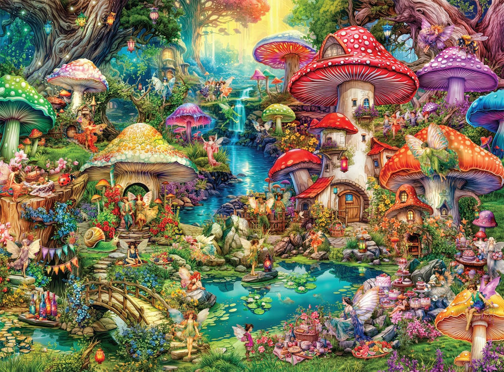 Buffalo Games - Aimee Stewart - Merry Mushroom Village Picnic - 1000 brikker for voksne, udfordrende puslespil, perfekt til spilaftener - Færdiglavet størrelse 26,75 X 19,75 cm Puslespil Naty Shop Standardtitel