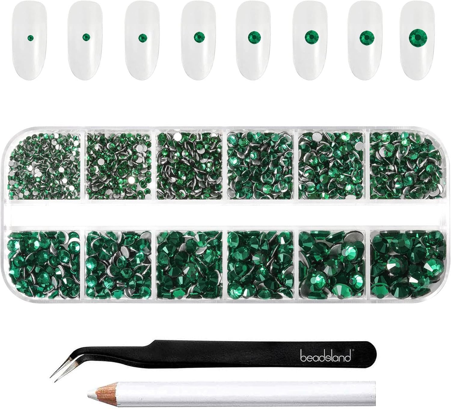 Beadsland 2500Pcs Glas Nailart Strasssteine Kristall Flatback Edelsteine Runde, Für Handwerk Gemischt 8 Größen SS4 ~ SS30 Mit Picking Pinzette Und Stift (Kristall Weiss)