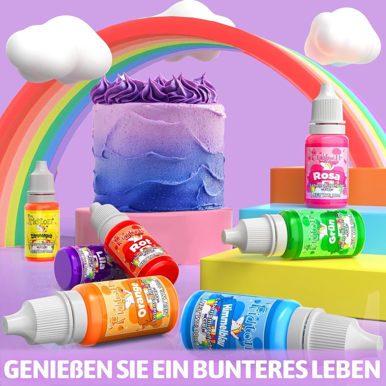 Colorant alimentar gel - Fidton 7 culori colorant alimentar foarte concentrat, decorațiuni comestibile pentru tort pentru fondant, colorant alimentar pentru colorarea ouălor, gogoșilor, macaroanelor - 10 ml