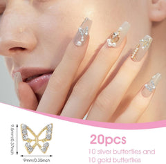 20 bucăți de pandantive pentru unghii cu fluturi cu sclipici, pietre decorative pentru unghii, pietre pentru unghii, nail art cu fluturi, strasuri, pandantive pentru unghii de Ziua Îndrăgostiților, decorare DIY pentru huse de telefon mobil