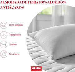 Pikolin Home Pachet de 2 perne din fibre hipoalergenice, acoperire exterioară din bumbac cu tratament anti-acarieni - fermitate redusă, fundul gurii de dormit, 60 cm, 60 X 40 cm Perne standard Naty Shop