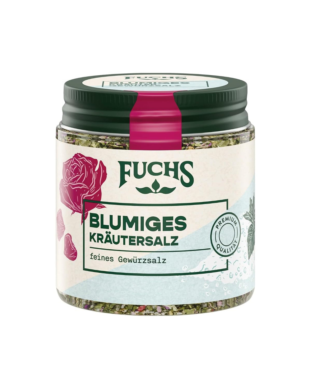 Fuchs Gewürze - Blumiges Kräutersalz | Gewürzsalz mit Rosenblütenblättern, Minze & Salz | Verfeinert Gemüse und Pasta-Gerichte | 45 g im wiederverschließbaren Gewürzglas