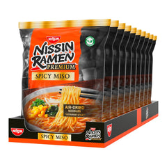 Nissin Ramen Premium - Miso Spicy 10 Pack Japanese Style Air Dry Instant Nudles til 'Restaurant Style' Ramen med en mildt krydret smag af miso og wakame flager (10 x 90,7 g)