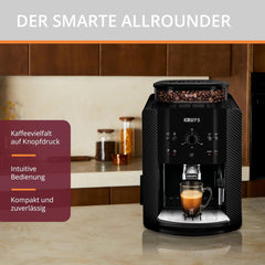 Espressor automat KRUPS Arabica Picto, design compact, utilizare ușoară, control rotativ intuitiv reglabil, spumator de lapte, funcție pentru 2 căni, espressor, negru, EA810870