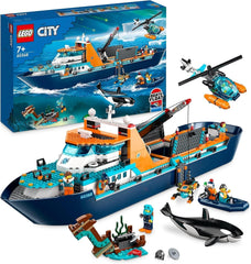 LEGO City Arctic Research Ship, Stor flydende legetøjsbåd med helikopter, gummibåd, Rov-ubåd, vikingevrag, 7 minifigurer og spækhuggerfigur, gave til 7+ børn 60368 byggesæt Besuche den LEGO-Store Single