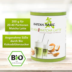 Matchamagic - Pudră de matcha latte bio din Japonia cu zahăr din floare de cocos pentru un ceai delicios
