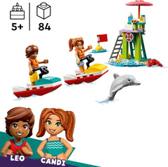 LEGO Friends livredder udsigtstårn med jetski, børnelegetøj, gaveidé til piger og drenge fra 5 år med 2 figurer og en delfin, jetski legetøj 42623 Byggesæt Besuche den LEGO-Store