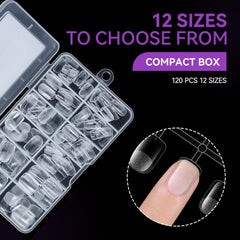 Gelike EC Tipuri de Unghii Pătrate Extra Scurte - Acoperire Completă, Tipuri de Unghii Scurte XS, Tipuri de Unghii Moi cu Gel, Tipuri de Unghii Artificiale din Rășină PMMA Pre-Lustruite pentru Femei, Salon, 120 Bucăți, 12 Mărimi