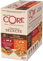 Wellness CORE Signature Selects 8 x 79g, Mix Vită, Pui și Curcan – Hrană umedă pentru pisici, fâșii delicioase în sos, fără cereale, naturală, hipoalergenică, bogată în proteine, conținut ridicat de carne