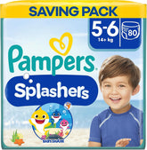 Pampers (gammel version), Splashers engangsbadeshorts - størrelse 5/6 (14 kg+) - Æske med 8 pakker med 10 stk.