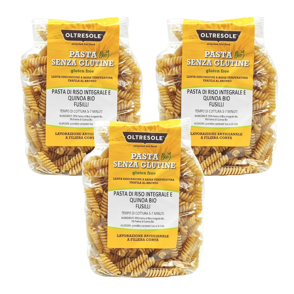 - Bio-Reis- og Quinoa-Pasta glutenfrei, Fusilli-Format - glutenfreie Pasta mit Vollkornreismehl og Weisser Quinoa aus biologiske Anbau, vegansk, Packung med 3 Packungen à 350 g