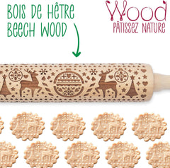 Scrap Cooking Teigrolle aus Holz "Xmas" mit weihnachtlichen Motiven – Prægerolle mit gepfragten Verzierungen für Kekse – dekorative Zubehör – 5242
