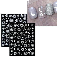 JMEOWIO Nagelsticker Mond Stern Sonne 10 Blatt Nail Art Sticker Selbstklebend Nagelaufkleber Bunt Dekoration Nageldesign Zubehör