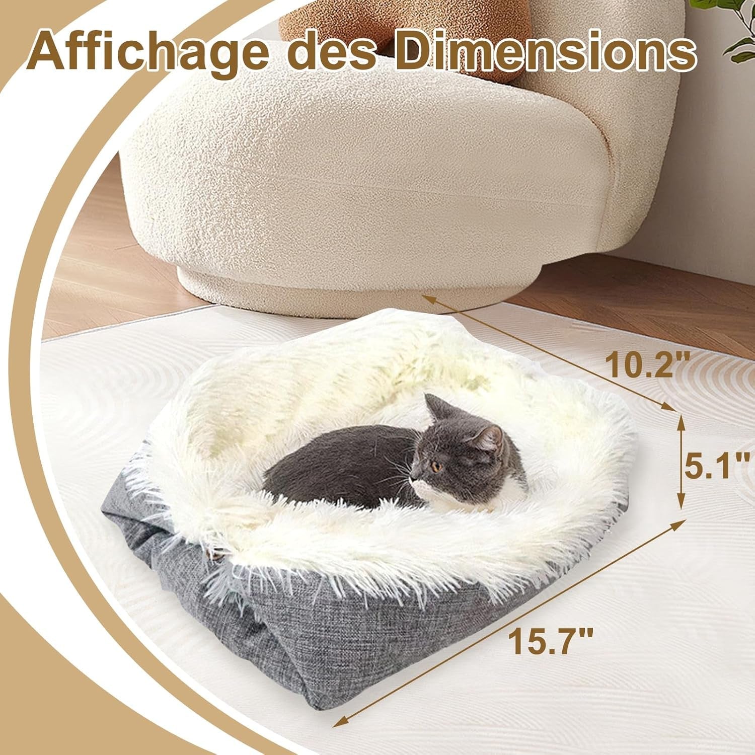 Pat pentru pisică, Pat pentru pisică, Pat pentru câine, Pisicuță, Pernă, Pernă pentru câine, Detașabilă, Lavabilă, Covoraș pentru pisică pentru dormit (15,7 x 10,2 x 5,1 inci)