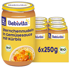 Måltider fra 12 måneder: Stjerneformet pasta i græskar- og grøntsagssauce, 250 g, pakke med 6 (6 x 250 g)
