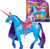 Unicorn Academy Einhorn River - 28 cm groß, Original-Einhorn von Isabel zur Netflix-Serie, mit echter Mähne und Schweif, abnehmbarem Zaumzeug und Sattel sowie Bürste, für Kinder ab 4 Jahren