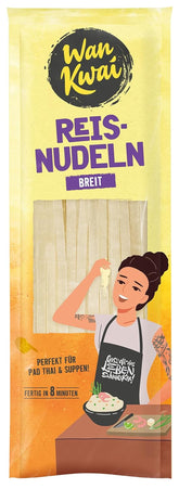 Wan Kwai Wide Rice Nudles 250g – Autentisk sort til Pad Thai, supper og mere. Vegansk og glutenfri. Klar på 8 minutter.