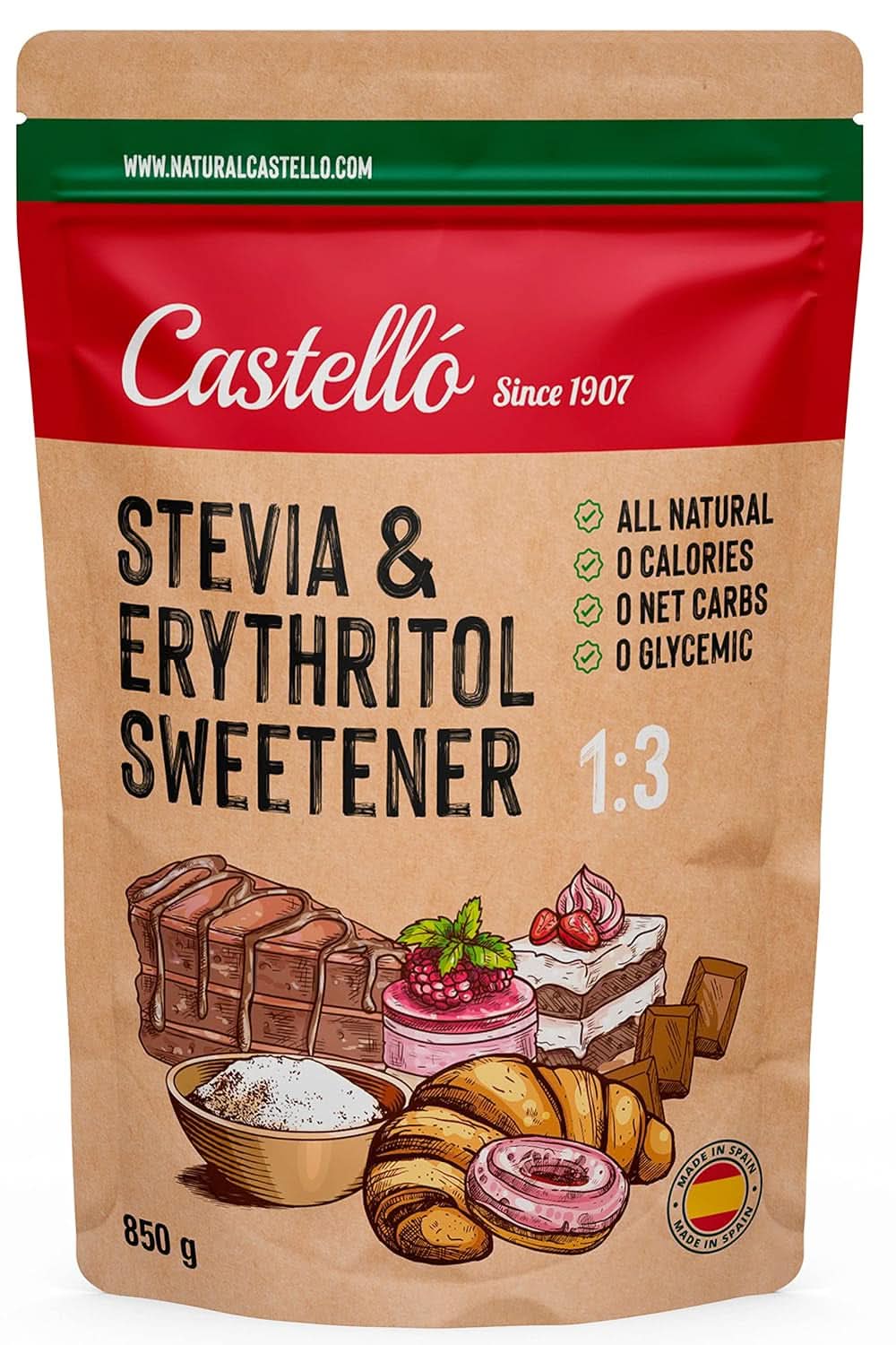 Stevia + Erythritol 1:3 sødemiddel, 1G = 3G sukker, 850 gram sødemidler Naty Shop