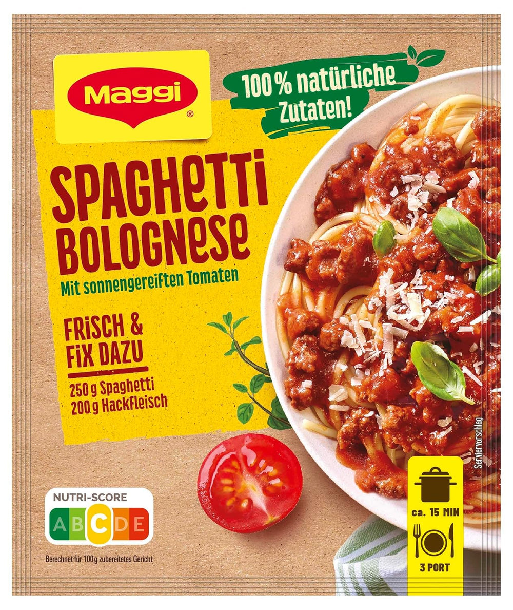 MAGGI Fix til Spaghetti Bolognese, Würzmischung, 100% naturlige ingredienser, til 3 Portioner, 1er Pack (1 x 36g Packung)