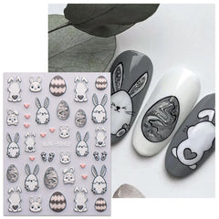 JMEOWIO 6 Blatt 3D Nagelsticker Ostern Nail Art Sticker Selbstklebend Nagelaufkleber 5D Stereoskopisch Süßer Hase Ei Dekoration Nageldesign Zubehör