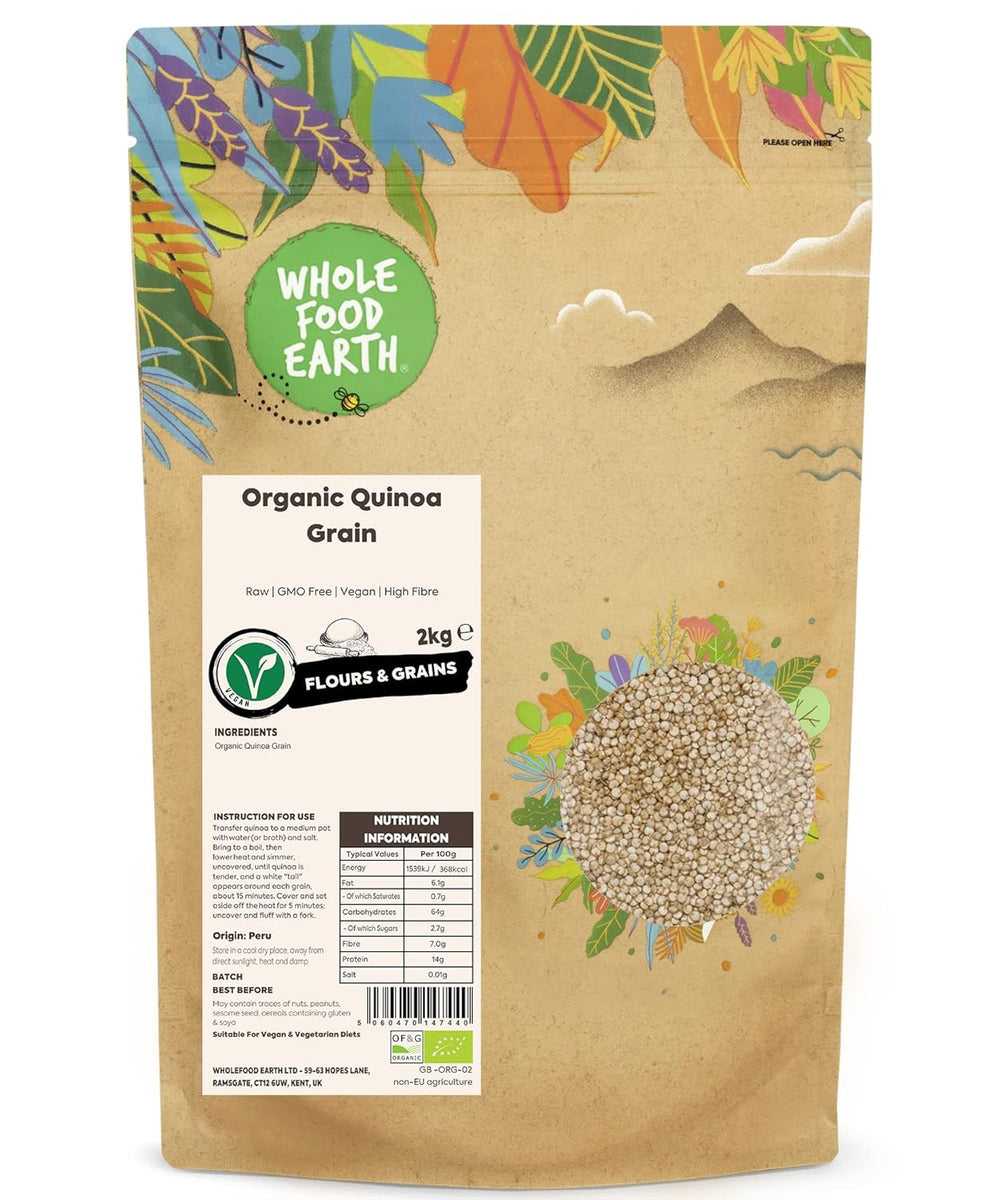 Wholefood Earth Organic Quinoa korn – 2 kg | Grusom | Ikke-GMO | Vegansk | Rig på fibre | Certificeret økologisk