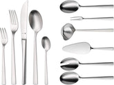 WMF Corvo Besteck Set 12 Personen, 66 Teilig, 60 Teile Mit Servierbesteck, Hohlheftmesser, Cromargan Protect Mattiert, Kratzbeständig, Spülmaschinenfest Bucatarie Naty Shop
