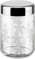 Alessi AKK37 GIROTONDO Borcan de bucătărie din sticlă cu amprentă și capac sigilat din oțel inoxidabil, L 21.6cm, H 10.5cm Cutii depozitare alimente Naty Shop W 21.6cm, H 10.5cm