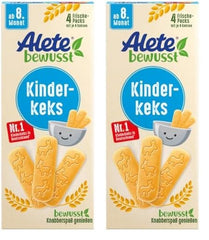 Alete Conscious babykiks, 8 måneder+, hvedesmørkiks til babyer, praktisk pakkede små snackkiks, perfekt til on-the-go & in-time, 1 x 180 g (pakke med 2)