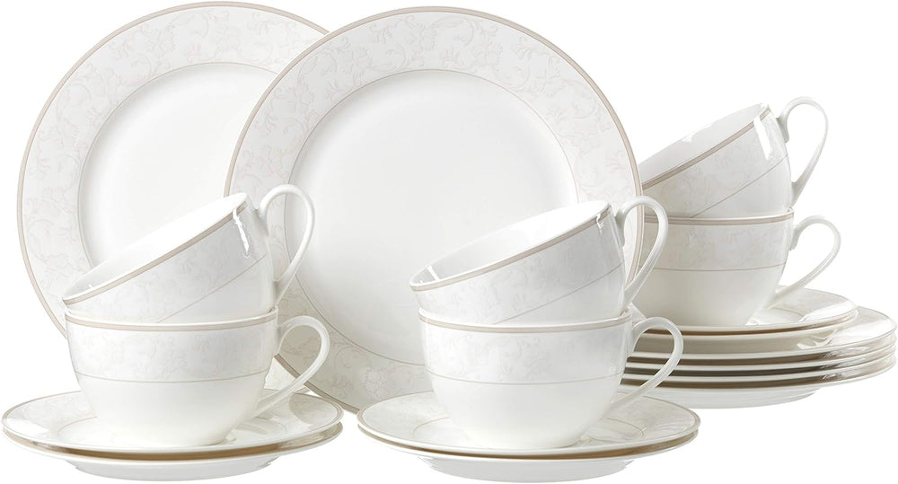 Serviciu de cafea Ritzenhoff & Breker Isabella, 18 piese, veselă din porțelan fin, alb cu ornamente, 37 x 26 x 25 cm