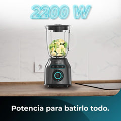 Cecotec Standmixer Power Black Titanium 2200MAX Smooth, 2200 W Maximale Leistung, 6 Klingen Aus Edelstahl, Ice-Crush-Funktion, Turbo- Und Smoothie-Funktion, Autoclean-Funktion Bucatarie Naty Shop