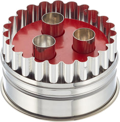 Städter 966339 formă mare de biscuiți Linzer cu ejector, 3 găuri, oțel inoxidabil, argintiu/roșu, 6,5 x 6,5 x 4 cm