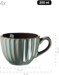 Set de veselă MÄSER 931966 Confino Series pentru 4 persoane, aspect vintage modern, set de mic dejun din ceramică, 12 piese, culoare petrol cu accente negre, gresie