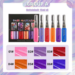 Vopsea de păr instant, 6 culori Mascara de păr temporară pentru fete și femei, cretă de păr lavabilă, vopsea de păr Rainbow Hair Mascara pentru carnaval, Halloween, Cosplay, petrecere, zi de naștere (A) Vopsea pentru par Naty Shop