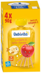 Kids fun fructe și cereale, integrale în mere-banane, pachet de 4 ( 4 X 90 grame ) Mama si Copilul Naty Shop Făină integrală în mere-banane