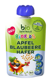 Biozentrale Biokids Frugtpuré æbler blåbær havre | 12X90G | Vegansk frugthavre-snack | Ingen tilsat granuleret sukker Mor og barn Naty Shop
