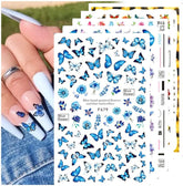 JMEOWIO Nagelsticker Schmetterling 8 Blätter Nagelaufkleber Selbstklebend Blau Schwarz Gold Schmetterling Nail Art Dekoration Nagel Design Zubehör