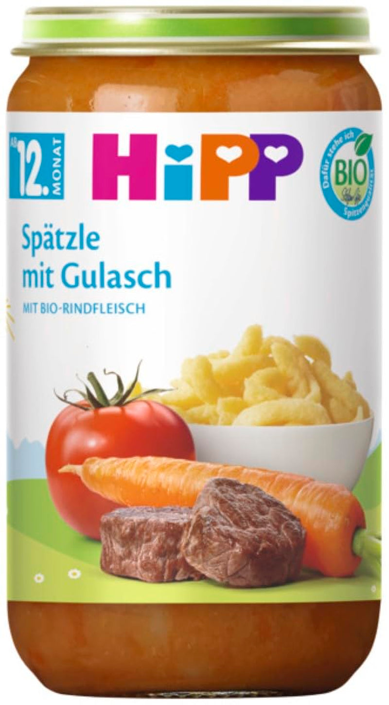 HiPP økologiske måltider fra 12 måneder Spätzle med gullasch, 250g, pakke med 6 (6x250g) Emballagen kan variere