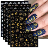 JMEOWIO Nagelsticker Mond Stern Sonne 10 Blatt Nail Art Sticker Selbstklebend Nagelaufkleber Bunt Dekoration Nageldesign Zubehör