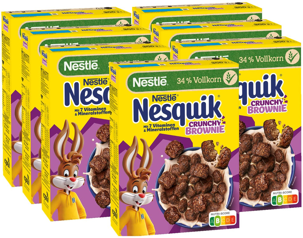 Nestlé NESQUIK knasende brownie, knasende morgenmadsprodukter med chokoladechips og en innovativ form for ekstra sprød, pakke med 7 (7 x 300 g)