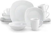 Set de veselă MALACASA pentru 4 persoane, serviciu de masă cu 16 piese din porțelan alb, set de veselă modern cu 4 farfurii de cină, farfurii de desert, farfurii de sumă și cești, seria ELISA