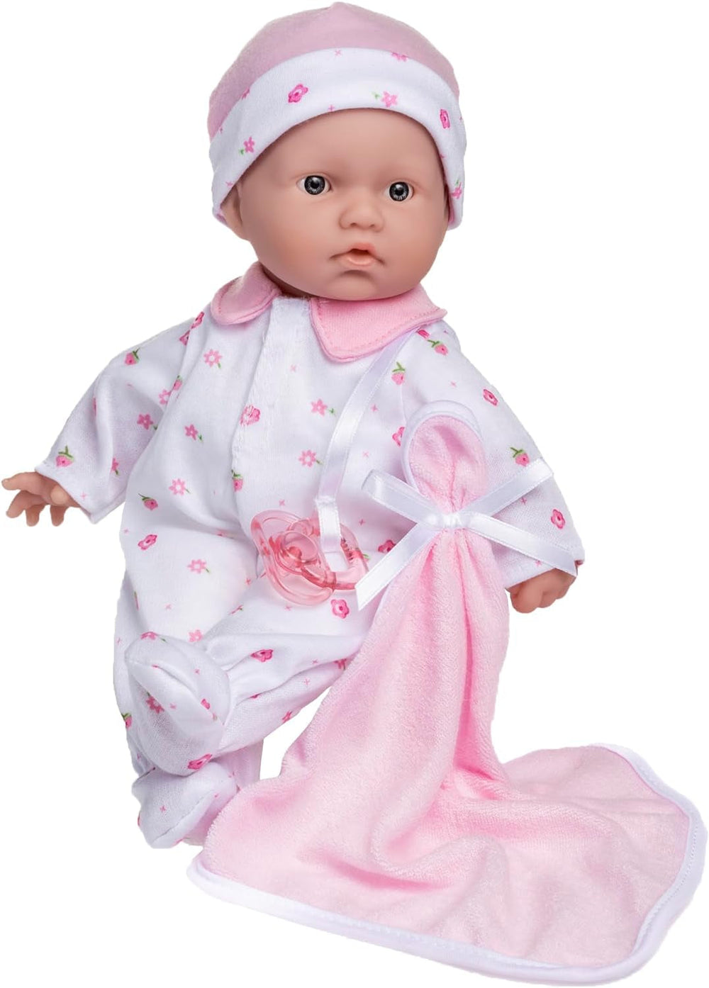 JC Toys La Baby kaukasisk babydukkesæt - 28 cm blød vaskbar dukke Pink aftageligt outfit med hat, tæppe og sut i 12 måneder og opefter Naty Shop Dolls Pink Single