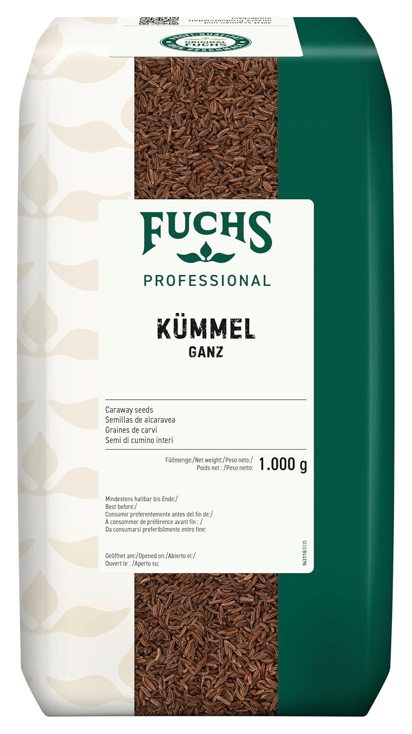Fuchs Professional - Kümmel ganz | Ungemahlen, zum Würzen von Bratkartoffeln oder Krautgerichten | Profi-Qualität für Großverbraucher und Gastronomie | 1 kg im genbrugspose