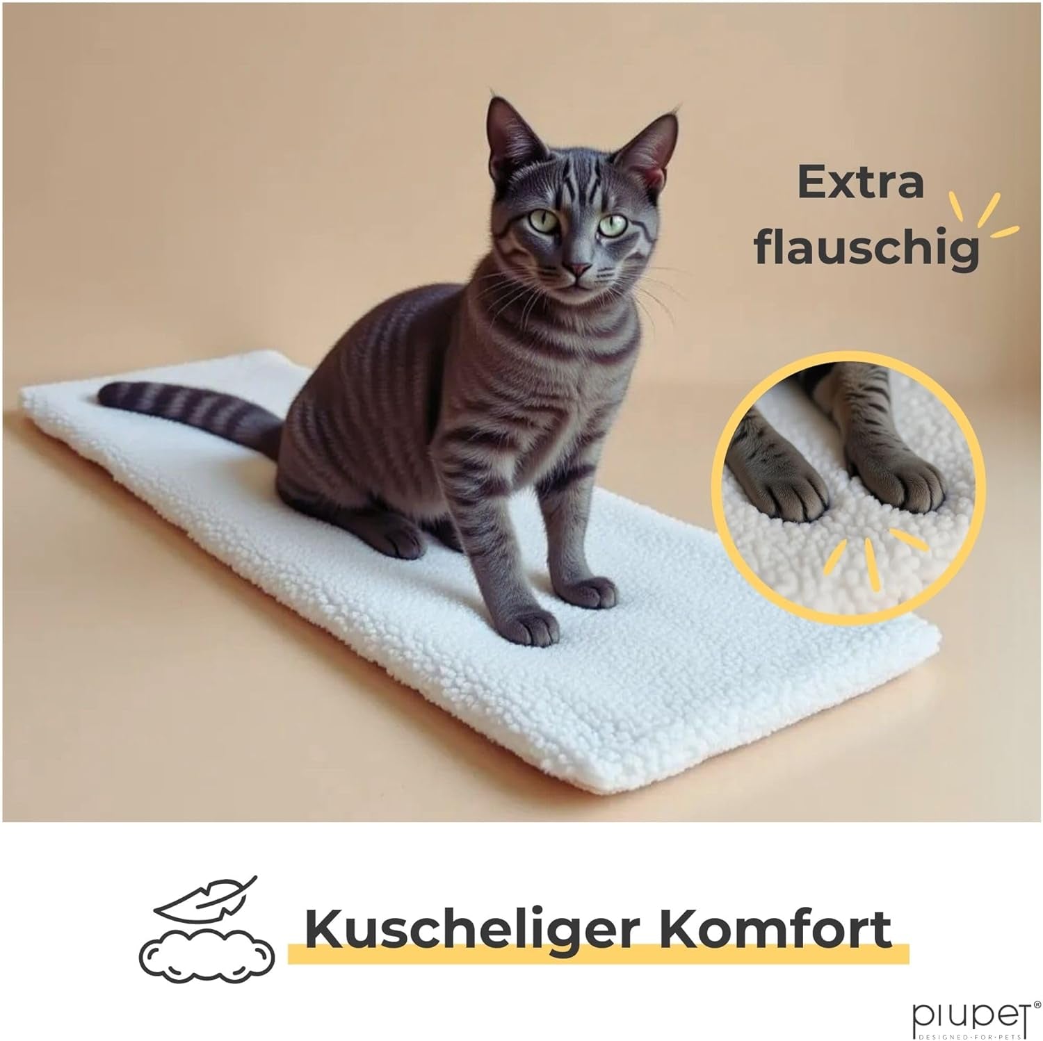 Pătură autoîncălzitoare pentru pisici Piupet, pentru pervazul ferestrei | Pat pufos pentru pisici | Pat pentru pisici de pe pervazul ferestrei | 90 x 25 cm | Bej