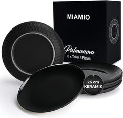 MIAMIO - Set de veselă/farfurii ceramice moderne, format din 6 piese, pentru 6 persoane - Colecția Palmanova (Negru, Farfurii mari (6x))