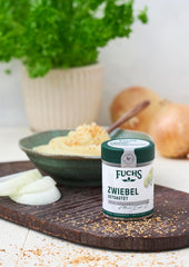 Fuchs Gewürze - Zwiebel getostat - finthakket Zwiebeln für Dips, Schmorgerichte eller Hamburger - naturlige ingredienser - 55 g i wiederverwendbarer, genbrugsbarer Dosis