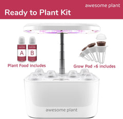 6Pro Hydroponic Grow System Kit (6 kapsler), Indendørs Havebrugssæt med 3 L vandtank, 3 dyrkningstilstande og lydløs pumpe, Home Urter og Salat Dyrkning Kit, Justerbar højde op til 33,0 cm, hvid