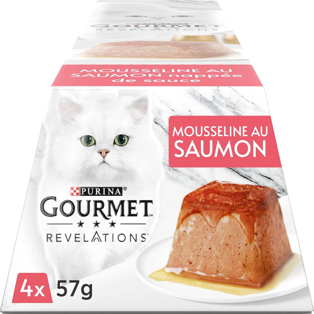 Recomandări, muselină cu somon, cu sos, porții de masă pentru pisici adulte, 4 x 57 g