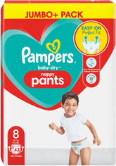 Pampers Baby-Dry bleer, str. 8, 43 bleer, fra 19 kg, Jumbo+ pakke