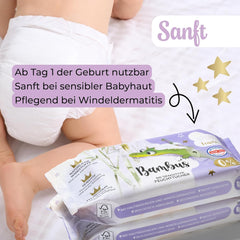 Millis Bamboo Baby Sensitive vådservietter til sart babyhud - 5 x 60 stykker - Naturlig, skånsom og bæredygtig rengøring - Biologisk nedbrydelige babyservietter, plastikfri og alkoholfri